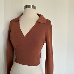 New NWOT Meshki Knit Wrap Tie Long Sleeve Top Sweater Collared M